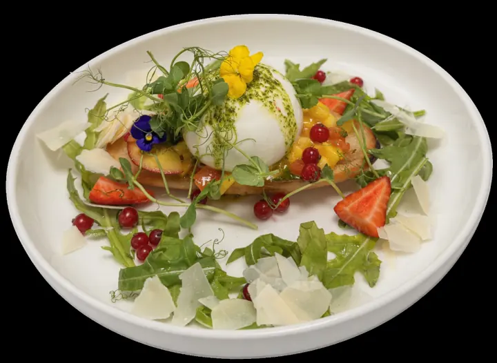 Sommersonne auf Brot veggie – Burrata, Mango und Nektarine